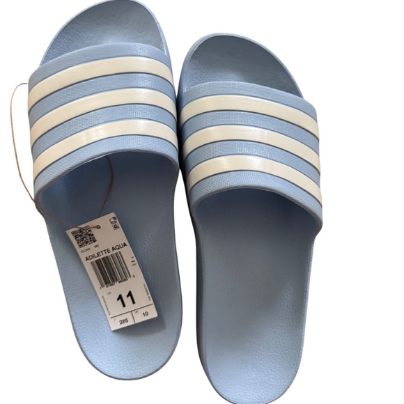 Adidas Adilette Aqua Slides Woman’s Size 11 Light Blue & White Stripes Slip-On - Picture 1 of 4